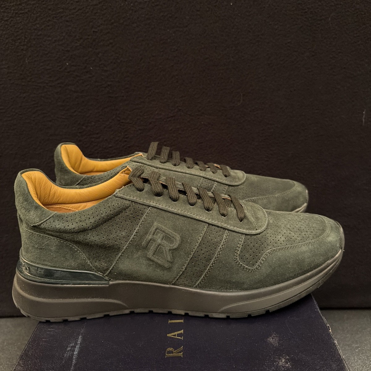 Ralph Lauren Purple Label Ethan II Green Calf Suede Sneakers 