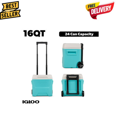 Igloo Laguna Cooler 16Qt Hard Sided Ice Chest Wheels Aqua Blue Portable