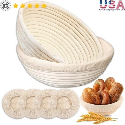 Banneton Proofing Basket Set W/ Linen Liners Artisan Sourdough Bread Baking New