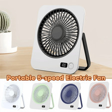 Desk Fan, USB Rechargeable Portable 5-speed Electric Fan, LED Digital Silent Fan
