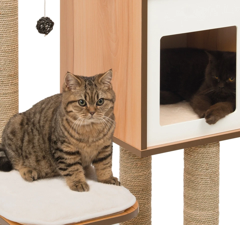 Mueble para gato Vesper base alta roble gato árbol con postes rascadores y cama Foto 3 de 4