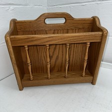 Vintage American Style Spindle Wood Magazine Record Rack Stand Holder Oak