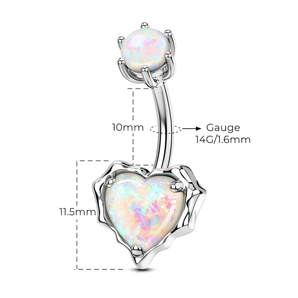 Anillo Corazón Ombligo 14G 10mm Acero Inoxidable 316L Barra Curvada Ombligo Piercing Foto 2 de 4