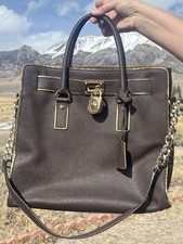Borsa MICHAEL KORS MK marrone caffè borsa a mano bordo oro catena chiusura borsa