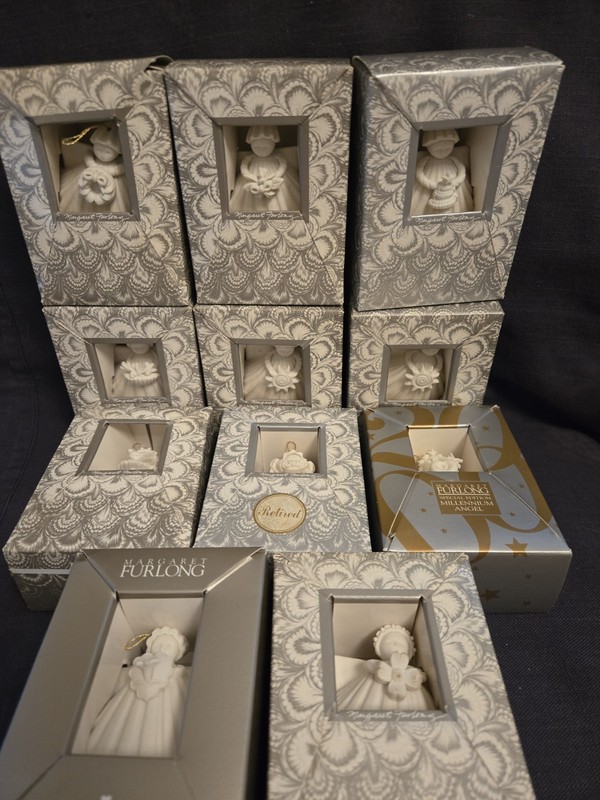 11 Margaret Furlong 3" porcelain shell angel ornaments NIB
