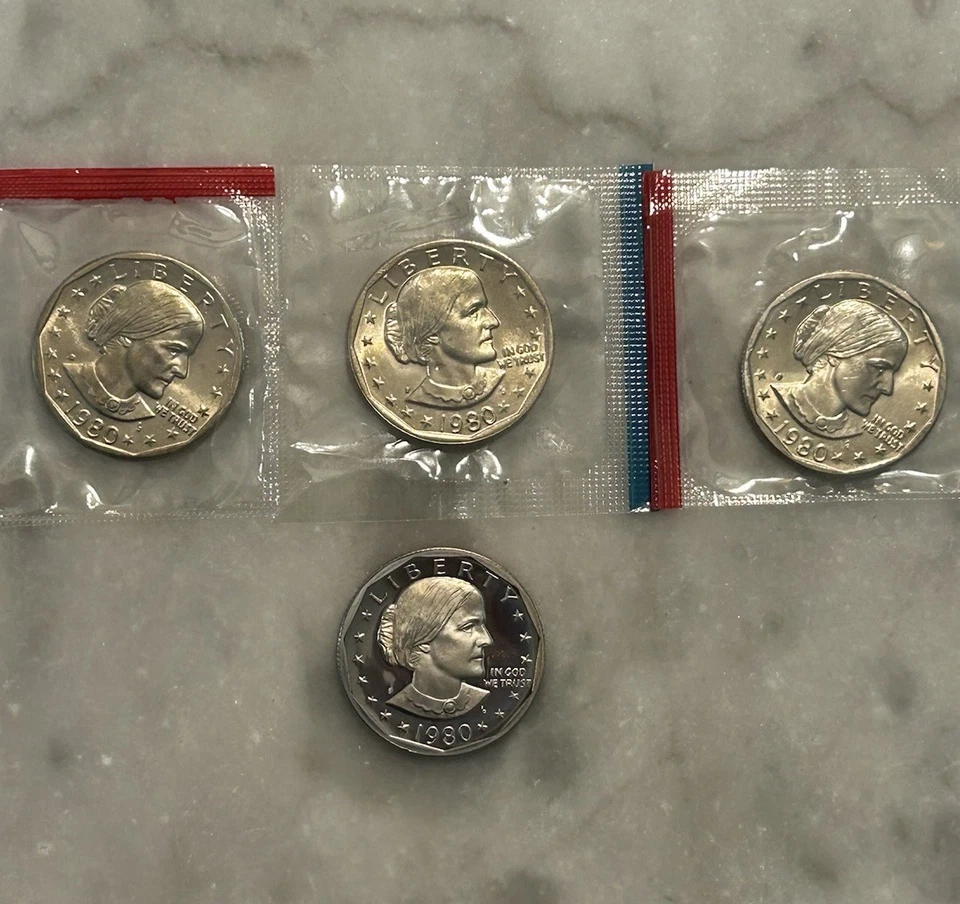 1980 P D S S Susan B Anthony Proof & BU - 4 Coin  Set / Lot - Mint Cello - Image 2 of 4