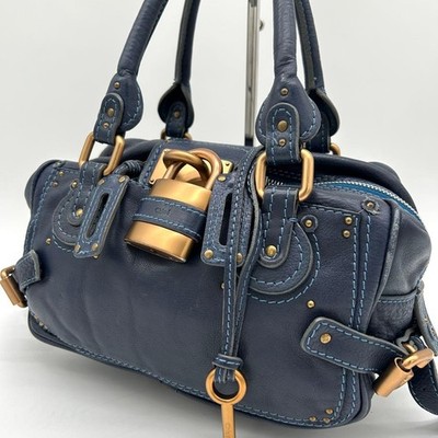 Chloe Paddington Blue Navy Leather Handbag Satchel Y2K Vintage