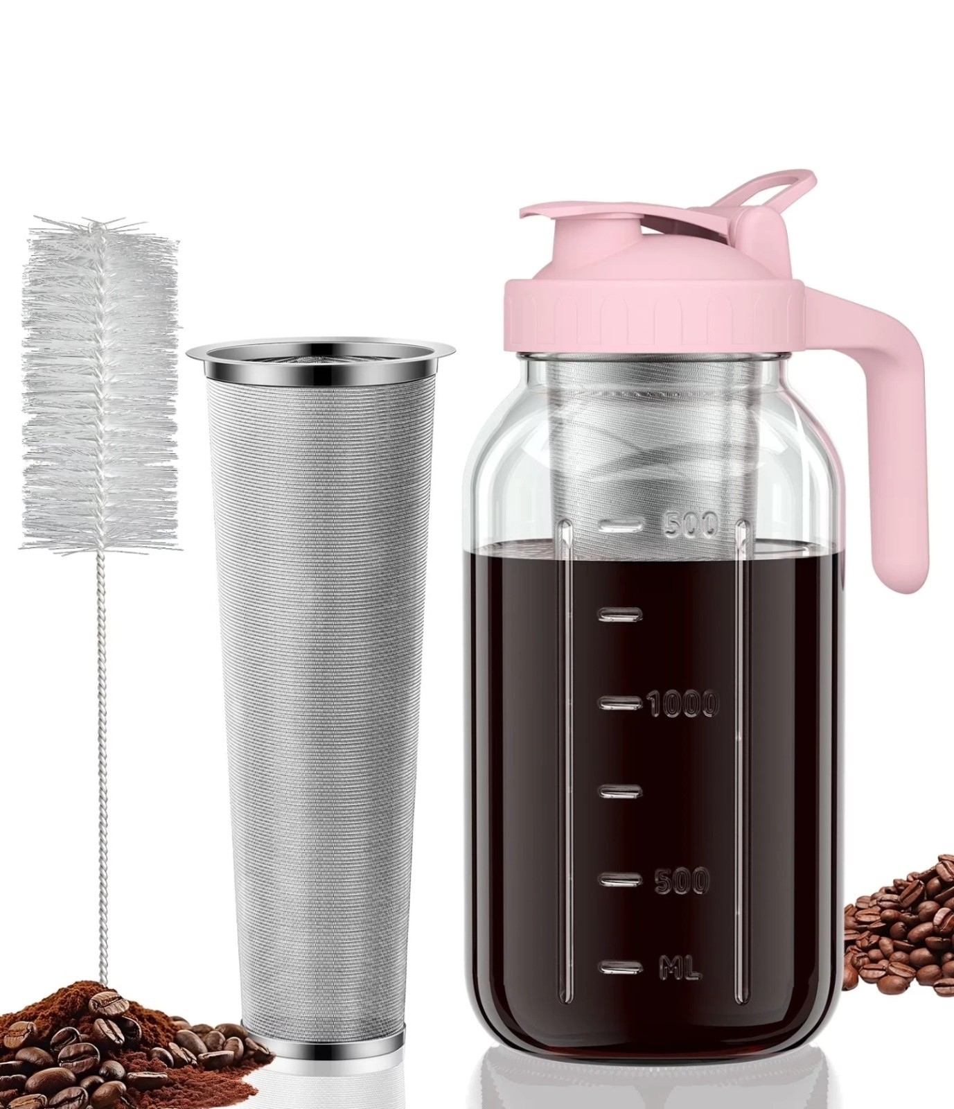 64oz  Pitcher With Stainless Steel Filter Mason Pink