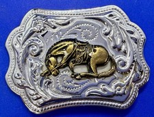 Saddle Bronc Bronco Busting Two Tone Swirl Ornate Western Cowboy Belt Buckle