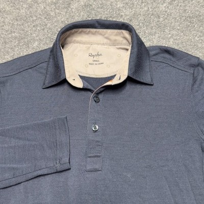 Rapha 100% Merino Wool Long Sleeve Polo Shirt Men Small Blue Pullover