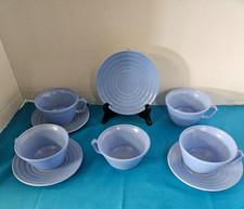 Vintage Hazel Atlas Moderntone Platonite Tea Cups Saucers Lot Blue