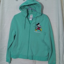 Walt Disney World Mickey Mouse Teal Zip Up Hoodie Retro Embroidered Size L