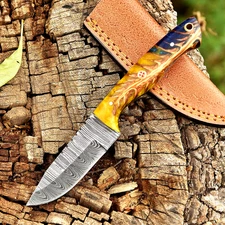 Custom Made Hand Forged Damascus Steel Blade Hunting Survival Knife  UU 74
