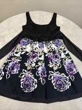 Woman Floral Black Sleeveless Fit & Flare Dress Size 5
