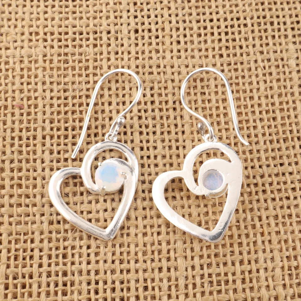 Brincos feitos à mão de prata esterlina 925 com pedra preciosa opala leitosa 1,45" - Imagem 4 de 4