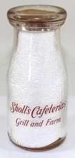 Vintage Sholl’s Cafeterias Grill & Farm Half Pint Milk Bottle ~ Washington, D.C.
