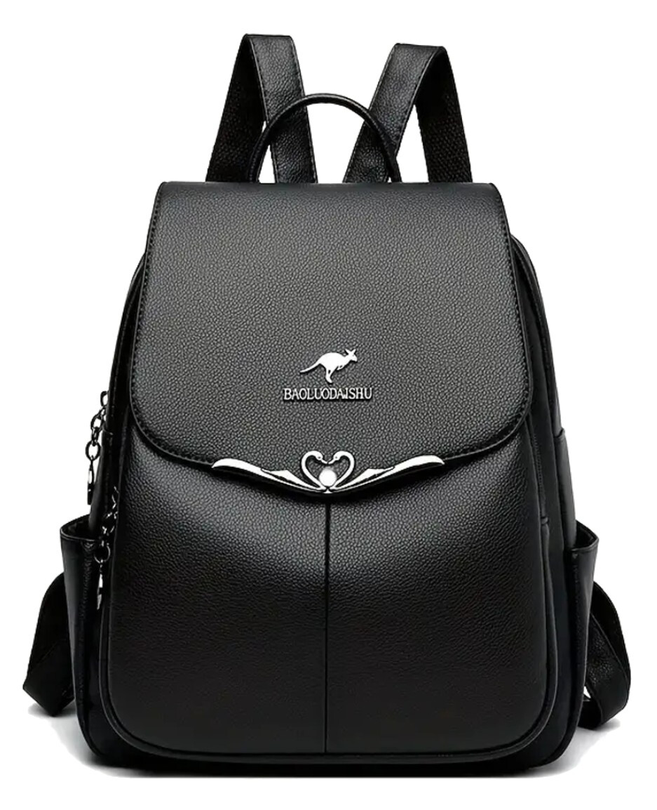 Mochila de mujer de cuero negro, elegante cuero ecológico, cisnes urbanos