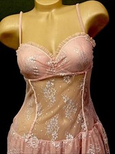 VTG Victoria's Secret Angels Pink Ruffle Babydoll 36C Bra W Underwire Slip L14