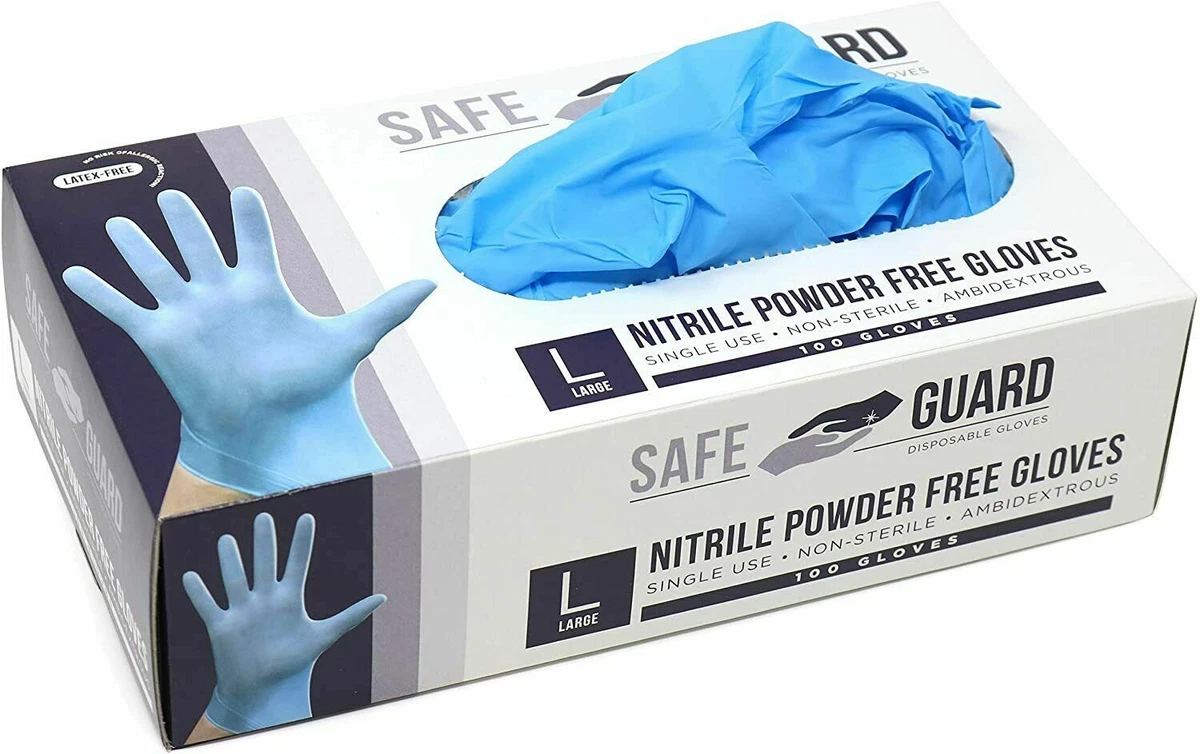 Safe Guard 100 box Blue Nitrile Gloves Powder Latex Free Exam