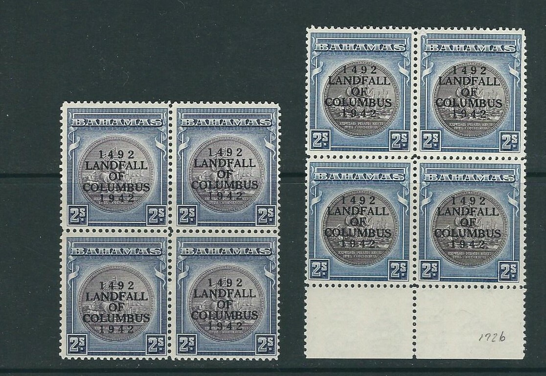 BAHAMAS 1942 LANDFALL of COLUMBUS (GIBBONS 172 and 172b) VF MNH