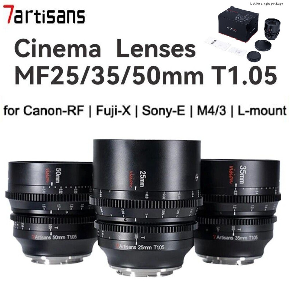 7artisans 25/35/50mm APS-C Cine Lens Fr Sony E Fuji X M43 Z