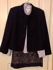 TALBOT  S PETITE 3 PIECE WOOL PURPLE SKIRT JACKET SUIT PAISLEY SKIRT 14P SHIRT 12