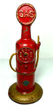 Arcade Cast Iron Red Gas Pump w/ Hose  Crank Handle 6  Kenton / Hubley