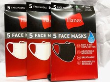 HANES WHITE/BLACK FACE MASK ONE SIZE FITS ALL 15 TOTAL COUNT