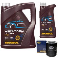MotoröL Set Mannol 5W-40 Ceramic Ultra 6 Liter + ÖLfilter FüR Hyundai H-1 2.5