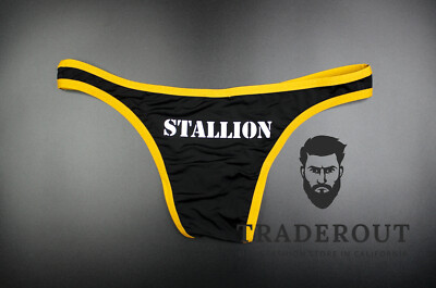 H.E.Arts STALLION custom Print Mens black yellow cheeky bikini underwear