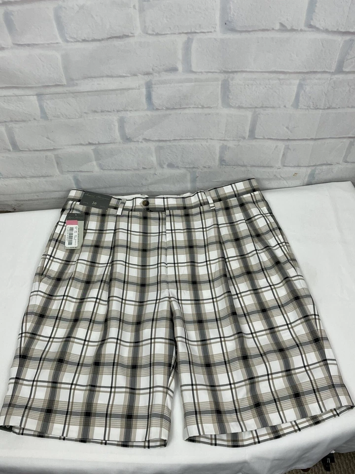 Pantalones cortos plisados Daniel Cremieux para hombre a cuadros 100 % poliéster talla 36 nuevos con etiquetas Foto 4 de 4