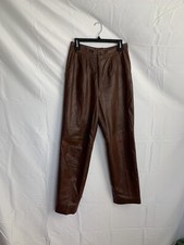 Vintage 80s Robinson's Pacesetter Brown Leather High Waist Tapered Leg Pants 6