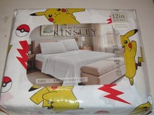 POKEMON PIKACHU FULL SIZE BED 4 PC SHEET SET NIP KINSLEY 12" POCKET