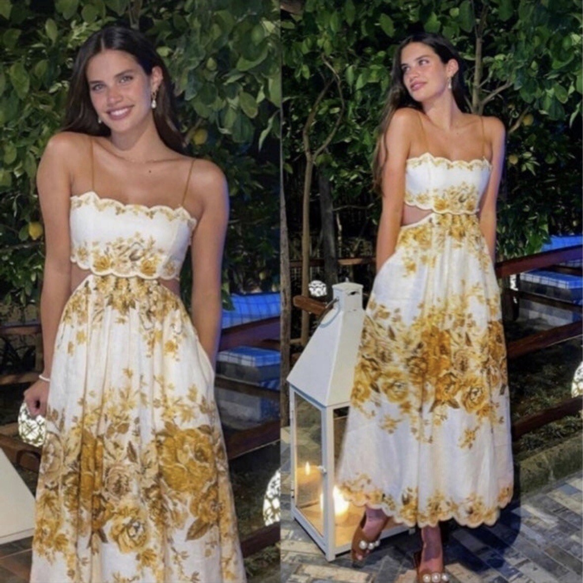 NWOT Zimmermann Aliane Scallop Linen Amber Floral Open Back Midi Dress AU3 L NWOT Zimmermann Aliane Scallop Linen Amber Floral Open Back Midi Dress AU3 L