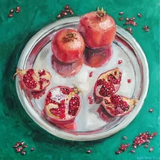 Red pomegranate art still life canvas oil painting  fruit wall decor