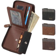 Mens PU Leather Bifold Wallet Credit Card ID Holder Zip Around Purse