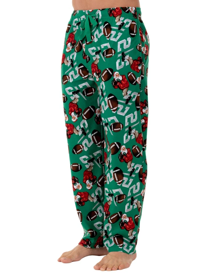 男式圣诞节圣诞老人橄榄球抓绒睡衣裤子休闲睡衣绿色新奇礼物 — 第 2/4 张图片