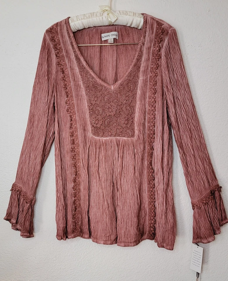 knox rose top Brown NWT Size S Long Bell Sleeves Casual Wear