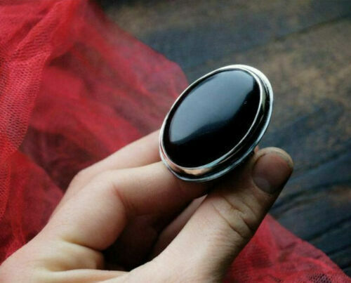 Splendido Onice Nera Gemma 925 Argento Sterling Mano Anello Tutti Misura BO-53 - Foto 1 di 4