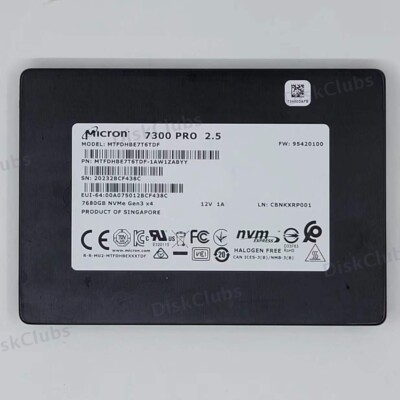 MICRON 7.68TB 7300 PRO 2.5'' NVME Gen3 x4 U.2 SSD HTFDHBE7T6TDF Solid State Drive