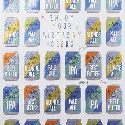 Rainbow Drops Beers Happy Birthday Card - Beautiful Design with Gem Detailing