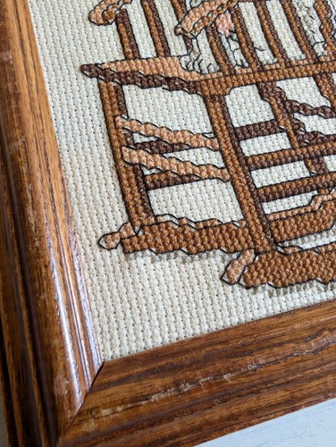 Set Of 2 Vintage Completed And Framed Counted Cross Stitch Needlepoint Cats Home - Picture 5 of 24