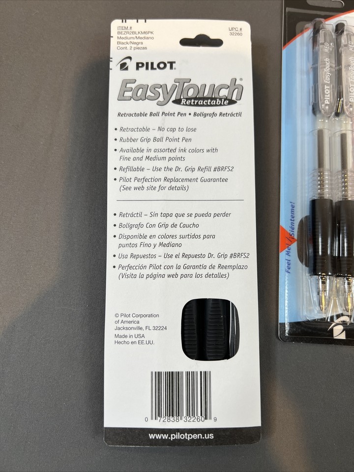 6X 2pk Pilot Easy Touch Retractable Ball Point Pen Medium Black 32260 6x 2pk pilot easy touch retractable ball point pen medium black 32260