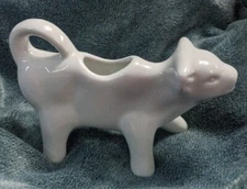 Cow Shaped Creamer - Ceramic Calf, Milk Pitcher, White, Over and Back, 7” x 5”