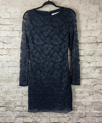 Diane von Furstenberg Size Navy Blue Long Sleeve Lace Dress Knee Length  Nylon