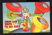 Vintage Linen Postcard - "Hurry and Write, I'm all Ears" WWII Funny Military
