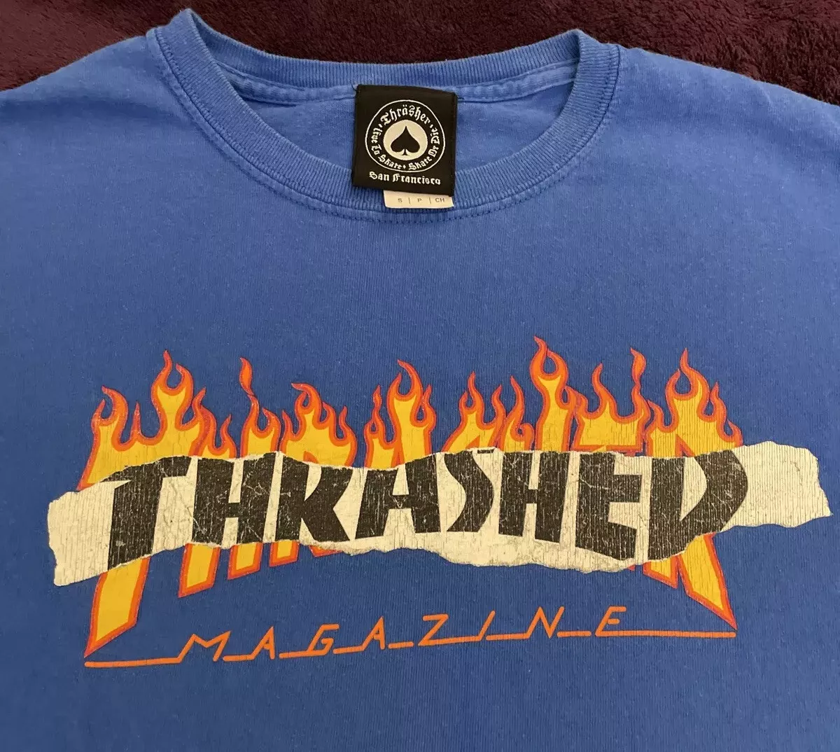 *rare* THRASHER Magazine Original Vintage 90s T Shirt Blue Retro Authentic sz S