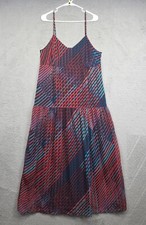 Paris Sunday Maxi Dress Womens XL Red Blue A Line Striped Tiered Vacation Summer