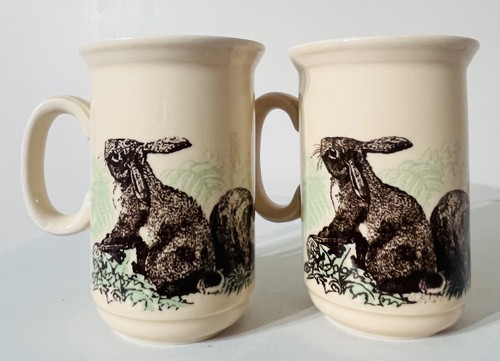 Vintage Pair of Churchill England Rabbits Coffee Tea Mug Brown Green Beige - Bild 2 von 4