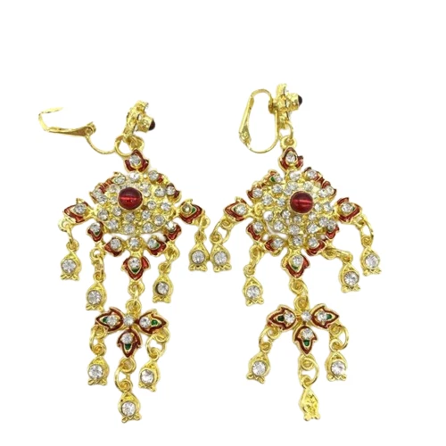 1 mini conjunto de colar de ouro vermelho clipe brinco festa de casamento show dança joias tailandesas - Imagem 3 de 4